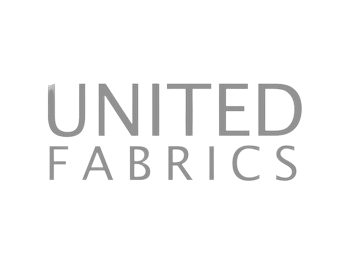 A green background with the words united fabrics in grey letters.